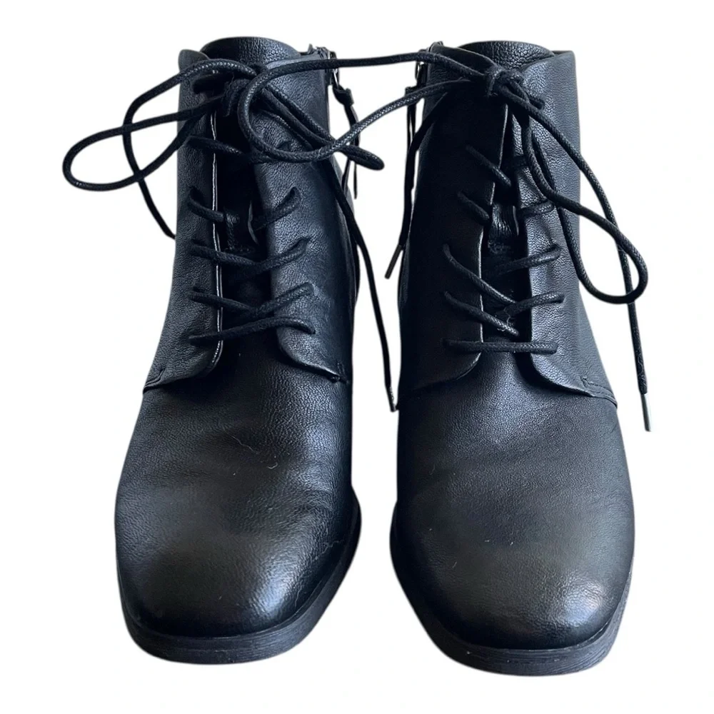 Söfft Black Leather Lace-Up Ankle Boots Size 8 | Block Heel Comfort Booties